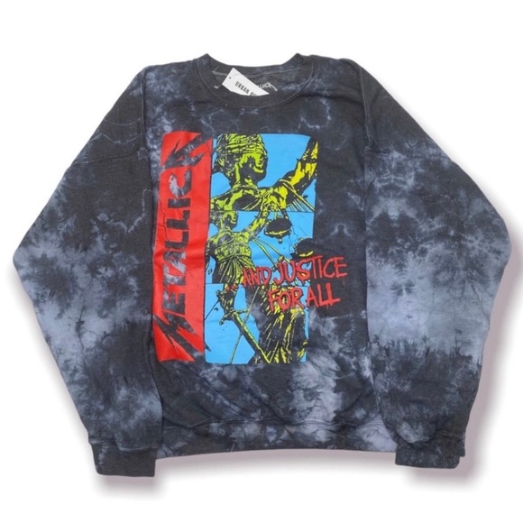 Urban Outfitters Metallica And Justice For All Gray Tie-dyed Crewneck Sweatshirt - Picture 1 of 4